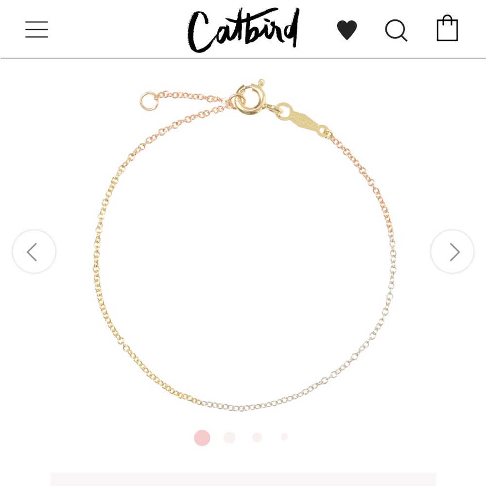 Catbird - 6.5 inch and half inch extender. Gold silver rose Neapolitan bracelet